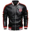 Mężczyźni Kurtka Dorywczo List Haft Skórzane Streetwear Moda Topy Patchwork Bomber Jesień Płaszcz 210811