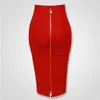 Högkvalitativ Kvinnors Sexig Svart Röd Blå Orange Zipper Rayon Bandage Skirt Bodycon Club Party Pencil Skirt 210721