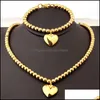 Oorbellen ketting sieraden sets 6mm gouden roestvrij stalen kralen kettingen armbanden hartvormige aessories set, druppel levering 2021