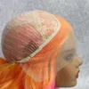 Perruque d'avant en dentelle synthétique rose orange avec séparation latérale 14 pouces glisser-laine courte perruque ondulée ombre Bob perruques pour femmes noires eewigs s0826
