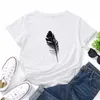 JCGO Femmes T-shirt Coton Plus Taille 5XL Casual Summer Plume Imprimer Manches courtes Lâche Mode Femme Graphique Tee Shirts Tops 210702