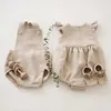 Urso líder infante meninos meninas maciço cor maciça moda nascido sem mangas verão linho bodysuits bebê bebê roupas coreanas 210708