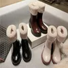 Boots Round Toe Side Zipper High-heel Plus Fleece Cotton Winter Style Cowhide Thick-soled Plush Short