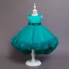 Belles Filles Solide Sirène Robe Princesse Floral Ruffles pour Enfants Mariage avec Arcs Designer Vêtements 210529