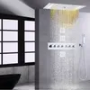 Chrome Polished Shower Head 70x38 Cm LED Thermostatic Bathroom Waterfall Rainfall Atomizing Bubble Shower System With Handheld