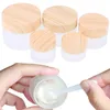 Pot en verre dépoli Soins de la peau Bouteille de crème pour les yeux Pots rechargeables Pot de récipient cosmétique avec couvercles en plastique de grain de bois 5g 10g 15g 20g 30g 50g