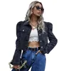 Benuynffy 빈티지 퍼프 긴 소매 자르기 Jean Jacket 여성 봄 가을 싱글 브레스트 코트 여성 Outwear 캐주얼 데님 재킷