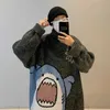 Zazomde Mężczyźni Turtlenecks Shark Sweter Winter Patchwor Harajuku Koreański Styl Wysokiej szyiversized Grey Turtleneck dla 210918