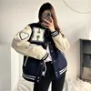 Hip Hop Varsity Jacket Męskie Furry Letters Haft Kolor Blok Kurtki College Damskie Harajuku Płaszcze baseballowe Unisex 210924