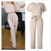 Elegante O Pescoço Jumpsuits Casuais Verão Vermelho 3xl Plus Size Solta Mulheres Atadura Longa Macacão Cintura Alta Escritório Reto Use 210317