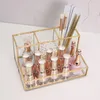 Aufbewahrungsboxen, Behälter, transparentes Glas, Make-up-Organizer, Kosmetik, mit goldenem Rand, Schmuckbehälter, Koffer, Lippenstift