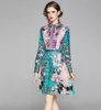 Luxury Fashion Floral Bow Dress Runway 2021 Women Designer Elegante Sleeve Long Stampato Office Abiti a mezzi a ginocchio Autunno Wi8606728