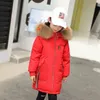 Korean version winter children's down jacket girl big thickened hooded medium long 211222