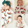 Född toddler baby pojke tjej kläder söt vattenmelon print romper långärmad inslagna fot jumpsuit född 210816