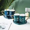 Modern Ceramic Couple Mugs And Heart Love Shaped Saucer Gift For Engagement Wedding Bridal Coffee Cup Set Drinkware