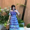 Elegant Tulle Summer Runway Evening Party Dress Women Lace Mesh Flowers Embroidery Female Layer Cake Maxi 210603