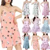 Womens Loose Sling Nighwear Summer Cartoon Fruit Print Striped Sleevesless Sexy Short Dress Slips Under Round Neck Pink 210924