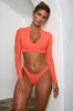 Sexy Beach Sport Bikini String Maillot de bain U-Cou Push Up Maillots de bain Femmes Mesh Long Slevee Crop Top Set Maillot de bain Bleu 210604