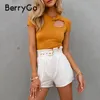 BerryGo Blanc coton taille haute femmes shorts été ceinture à volants femmes bas courts Mode pantalons courts streetwear Shorts 2021 210301