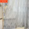 Translucent and Opaque Gray Simple Modern Leaf Gauze luxury Curtain Semi-blackout Curtains for Living Dining Room Bedroom 210712