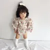 Söt nyfödda spädbarn flickor floral ruffles långärmad romare barn one-dele bomullstoppar Jumpsuit kläder kläder kläder 146 Q2