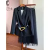 ハイエンド品質女性のスカートスプリングジャケットコート+ハーフスカートツーピーススーツ211116