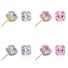 Wholesale gold plated square zircon crown stud earrings fashion party jewelry engagement gift for women mixed colors