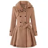 Damen Wollmischungen Damen Frühling Herbst Zweireihiger Mittellanger Trenchcoat Revers Dick Slim Fit Elegante Kleidung Winter A-Linie Jacke Plu