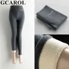 Gcarolの女性の厚いフリースのレギンスの高いウエストの手紙のズボンストレッチ冬のシームレスなフィットネスはゼロ211204より下に着用することができます