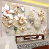 カスタムフォトの壁紙3D壁画ステレオマグノリア大理石のテレビ壁背景壁紙3D Papel de Pared
