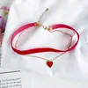 Grön svart röd koreansk söt multi lager hjärta kedjor spets chokers halsband för kvinnor sammet choker halsband bohemia j0312