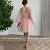 Spaghetti Dresses Straps Sweetheart PleatsTulle 3/4 Sleeve Knee-Length Short Prom Dresses Formal Evening Party Gowns