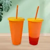 Célébrité Web Tik Tok 10 pièces Nouveau changement de couleur de gobelet de couleur flash créatif à froid grande tasse en plastique avec paille logo bricolage peut être personnalisé