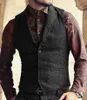 Men's Vests Mens Suit Vest Lapel V Neck Wool Herringbone Casual Formal Business Waistcoat Groomman For Wedding Green/Black/Brown