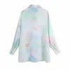 Za tie dye shirt vrouwen lange mouw vintage zomer shirts mode zijopeningen knop omhoog losse top vrouwelijke elegante blouses 210602