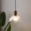 Lampe à suspension moderne en verre nervuré, lampe créative à tête en bois, hôtel, café, bar, salon, salle à manger, chambre à coucher, éclairage de style japonais
