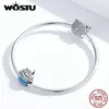 WOSTU 925 Sterling Silver Travel Cruise Ship Perline blu Zirconia Charms Fit Bracciale originale Collana Gioielli di lusso CQC1379 Q0531