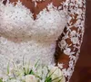 빈티지 아프리카 레이스 인어 웨딩 드레스 크리스탈 구슬로 된 아플리케 툴리 긴 소매 형식 신부 가운 버튼 깎아지는 길이 5633957