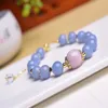 Beaded Strands Natural Stone Blue Angelite Purple Lithium Grey Round Bead Bracelet Single Elastic Romantic Crystal Yoga Woman Jewelry Inte22