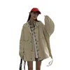 Designs Spring Women Loose Cargo Jacket Streetwear Batwing Långärmade Fickor Coat Vintage Höst Solid Casual Jacket Koreansk S