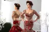 Dwa kawałki Suknie ślubne Mermaid Sweetheart Indian Jajja-Couture Abaya Dubai Burgundy Suknie ślubne Bridal Z Rękawami Koronki