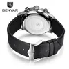 Armbandsur Benyar Quartz Herrklockor Bussiness Fashion Watch Men Top Läder Klocka Man Sport Chronograph Reloj Hombre