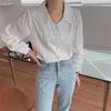 Blanc Revers All Match Rétro Femmes Élégant Blouses Lâches Plus Taille Vintage Coréen Chic Doux OL Mignon Doux Chemises 210525