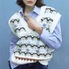 Vintage femmes Animal Jacquard chandails gilet mode dames col en v tricoté hauts élégant femme Chic Floral pulls 210527