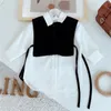 グーポソンファッション韓国の小さな女の子服ベストロングスリーーシャツドレス2個セットセット210715