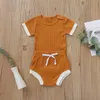 衣料品セット2本生まれた幼児ベビーガールセットソリッドコットン半袖ローマントップショーツ服0~24m