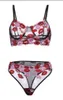 Lip Print Embroidery Underwear For Women Red Bra Set Female Lace Mesh Bagged Suit 211203