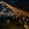 Lampada solare Star Moon Moon Fata Tenda String String Lights Christmas Garland per Bar Home Casa Party Garden Patio Finestra Decor Remoto