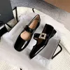 Damen Mary Janes Damenschuhe Leder Flach Quadratisch Kristallkopf Mode Schwarz Frühling und 220209