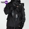 Winter Stylish Men's Black Street Trench Techwear Waterproof Multi-Pocket Letter Printed Windbreaker Jackets Coat Clothing 220301